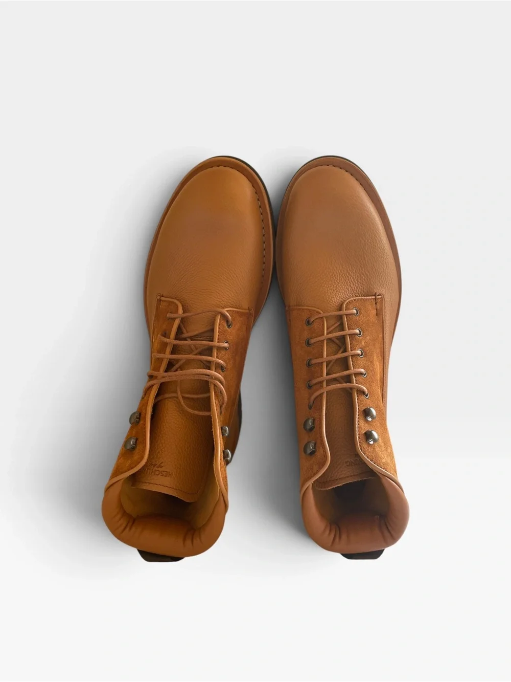 Heschung Raphia Boxing in Cognac Brown Leather Lace-Up Boots UK7 = US 7.5-8 New